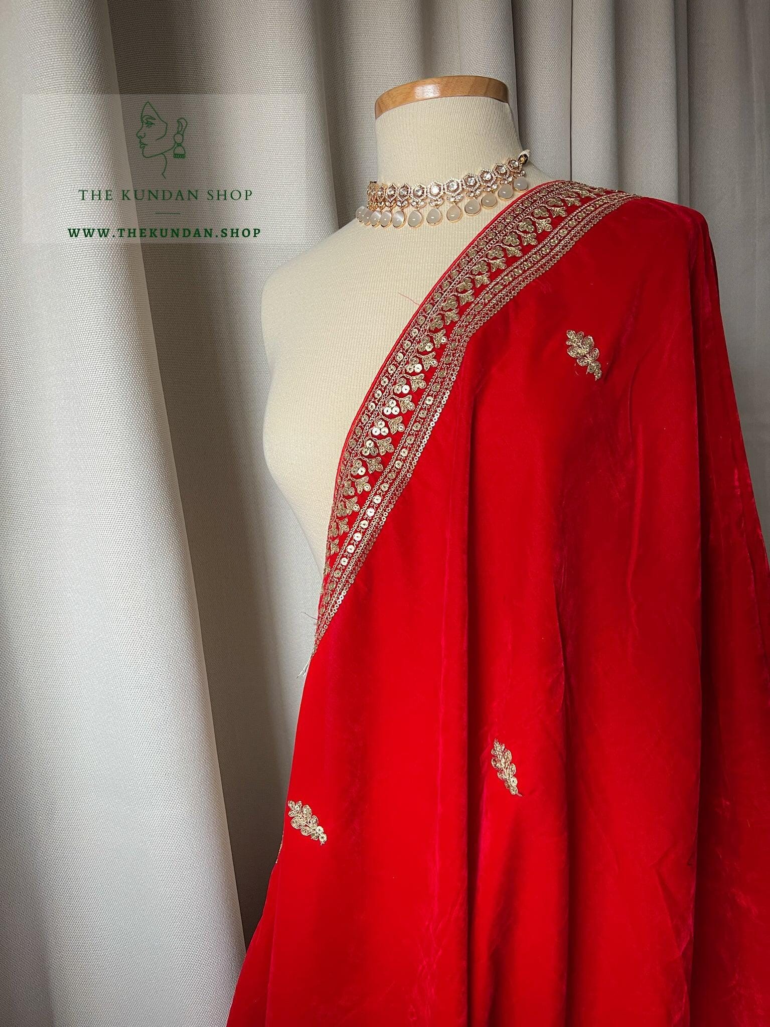 Red Velvet Shawl Dupatta THE KUNDAN SHOP 