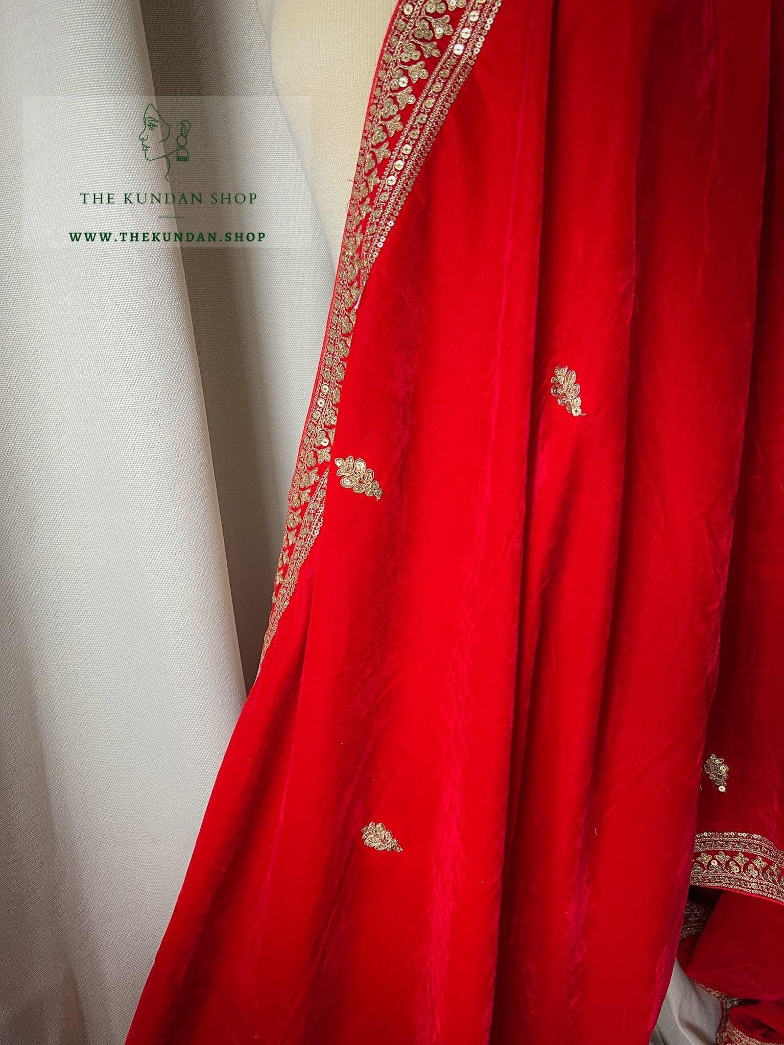 Red Velvet Shawl Dupatta THE KUNDAN SHOP 