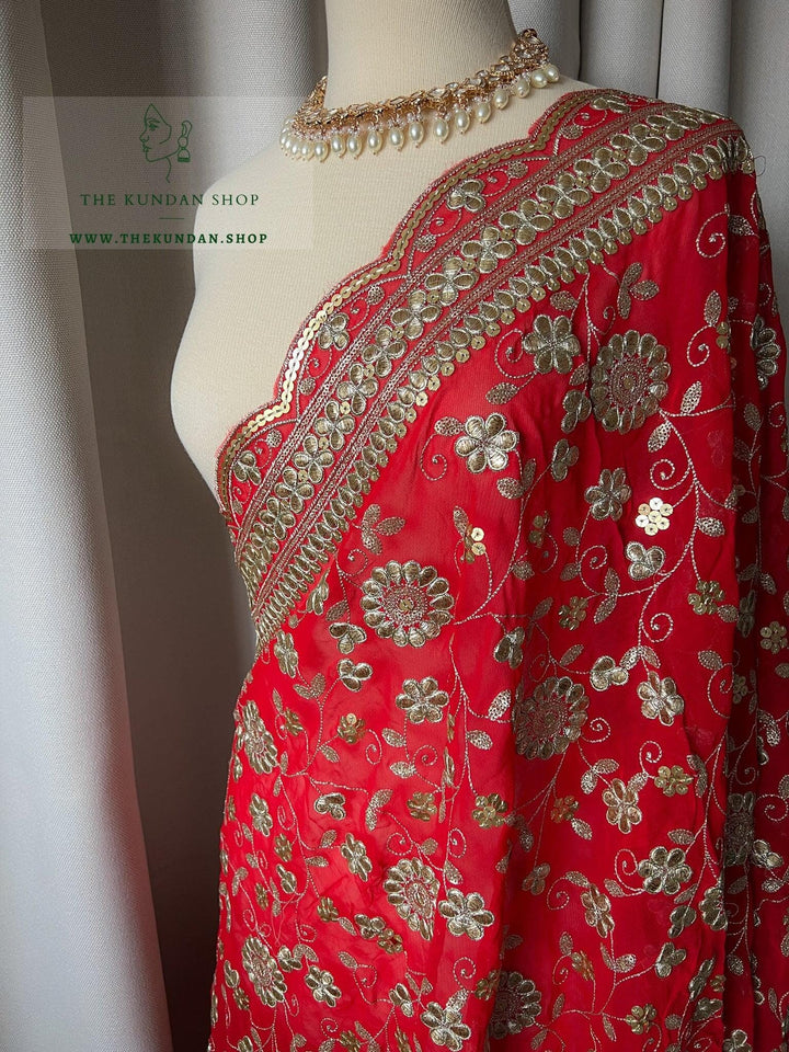 Gota Vines Red Dupatta Dupatta THE KUNDAN SHOP 