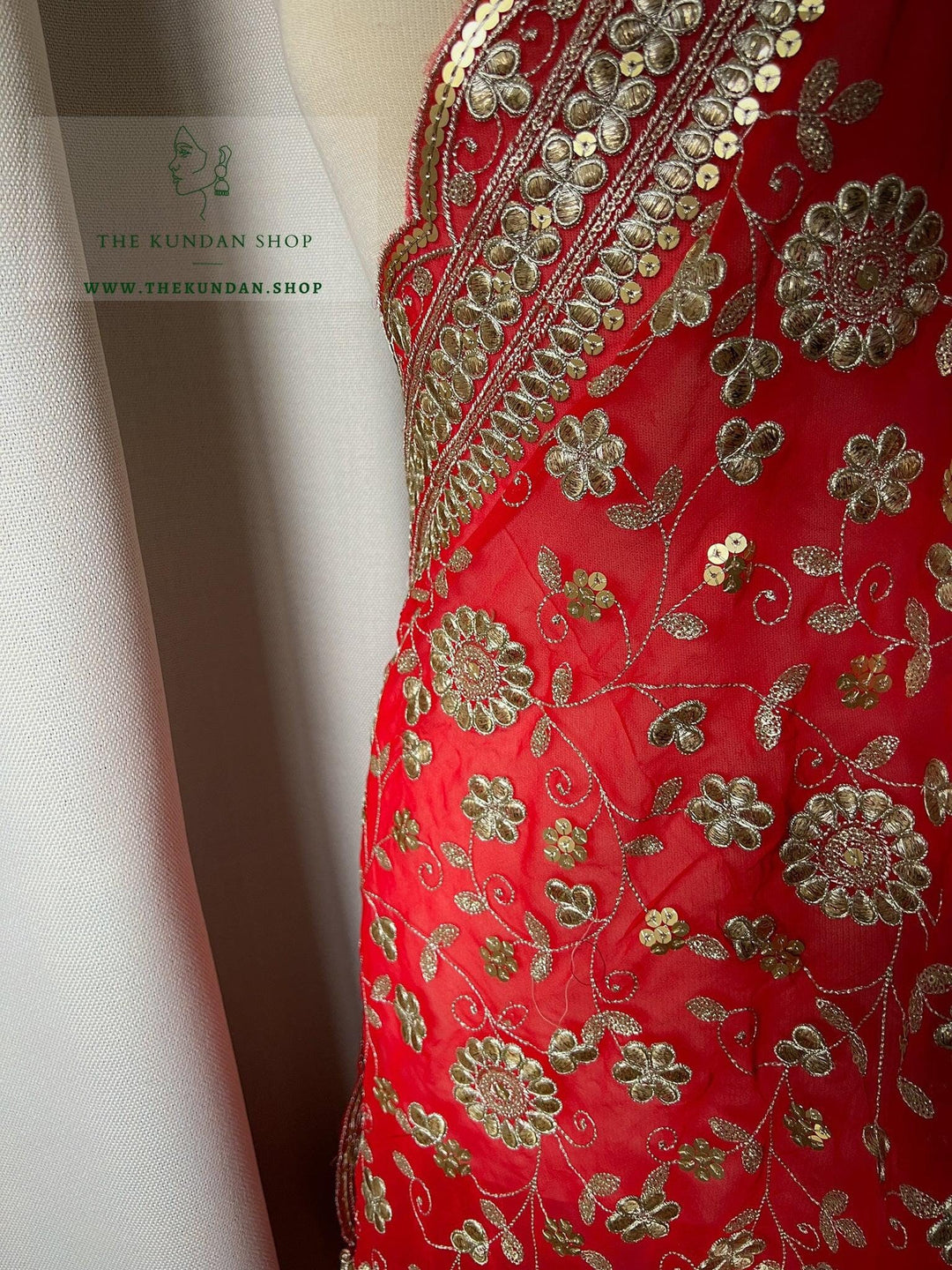 Gota Vines Red Dupatta Dupatta THE KUNDAN SHOP 