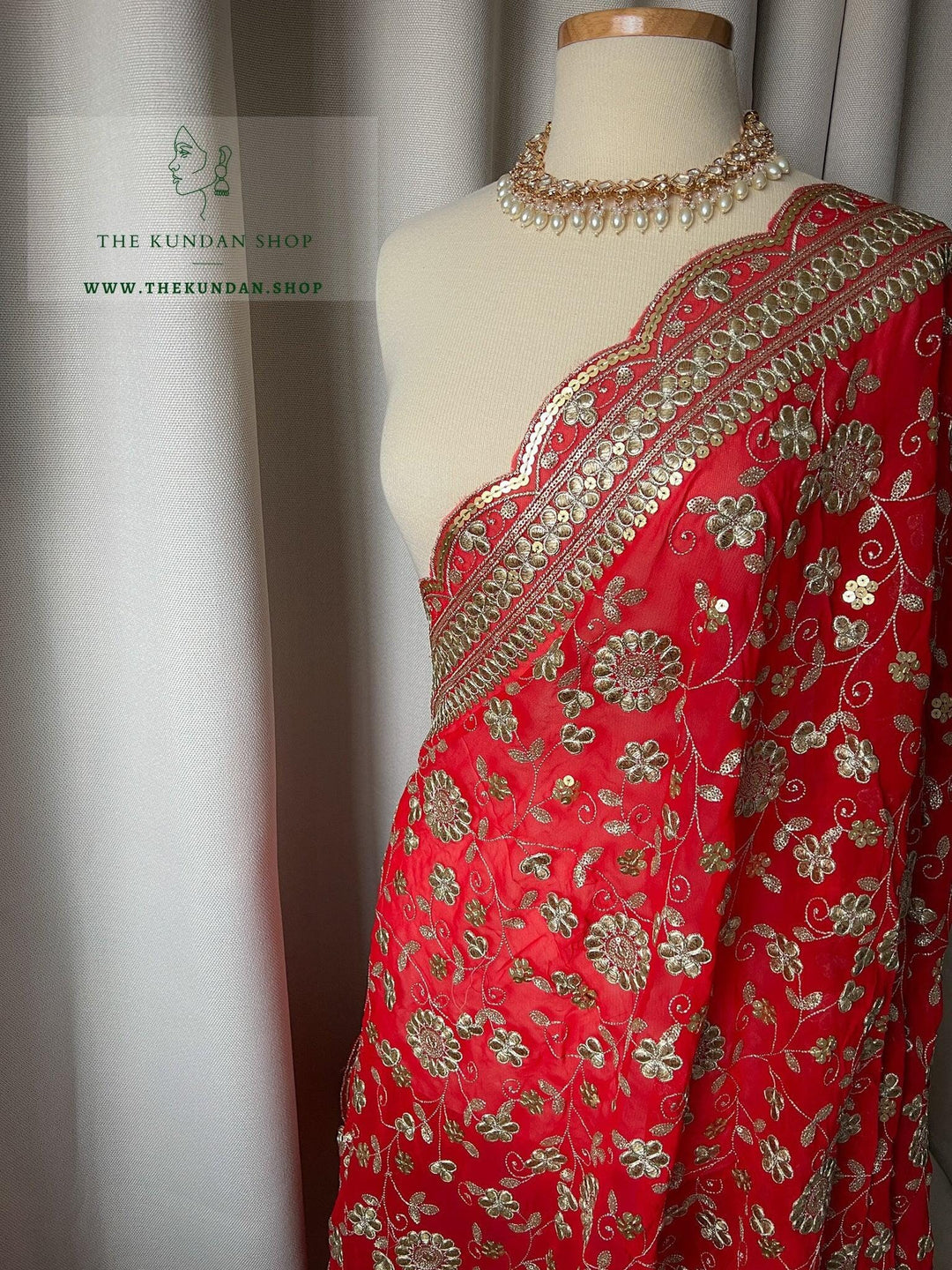 Gota Vines Red Dupatta Dupatta THE KUNDAN SHOP 