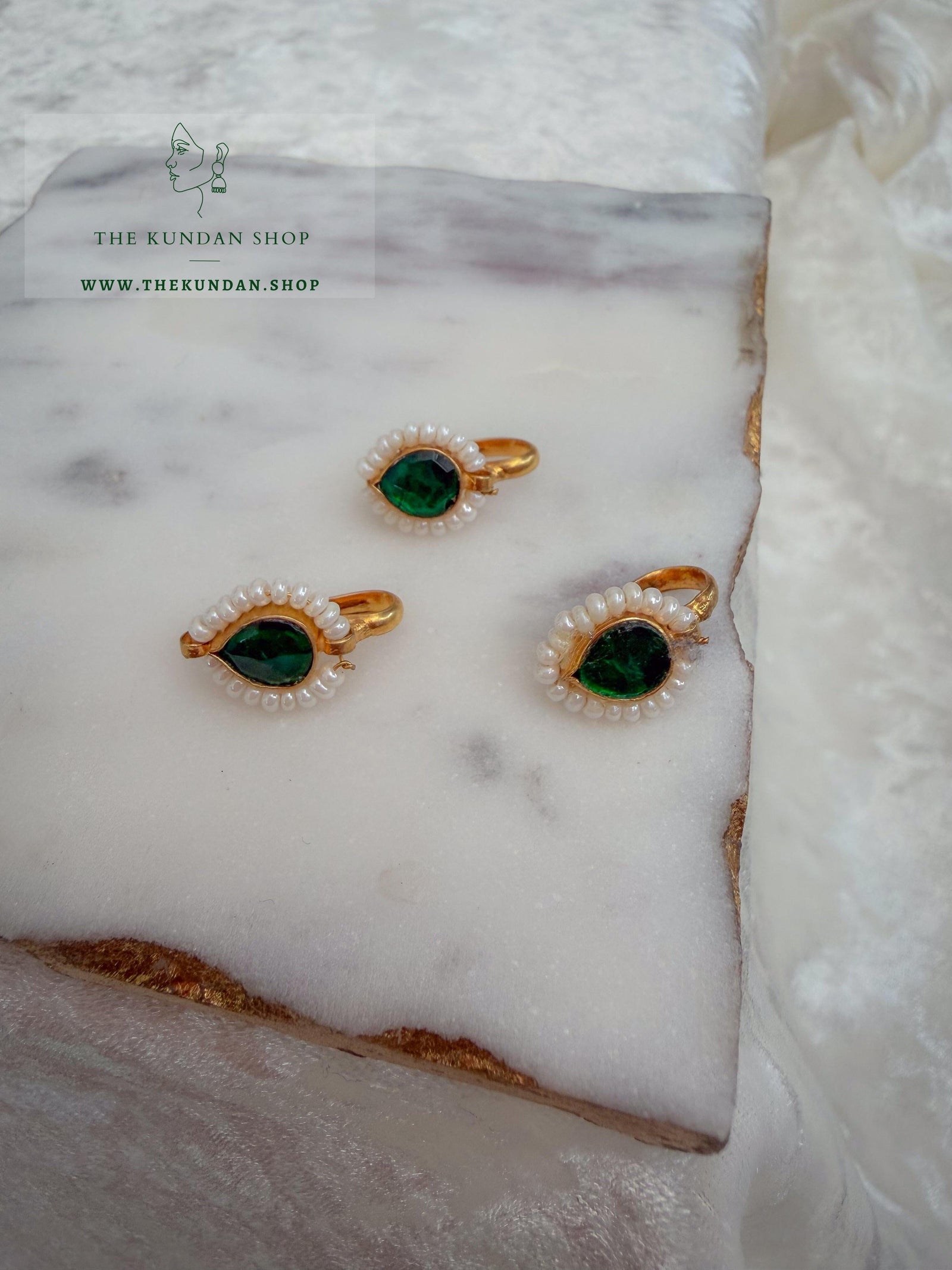 Round Kundan Nose Pin Naath THE KUNDAN SHOP Green 