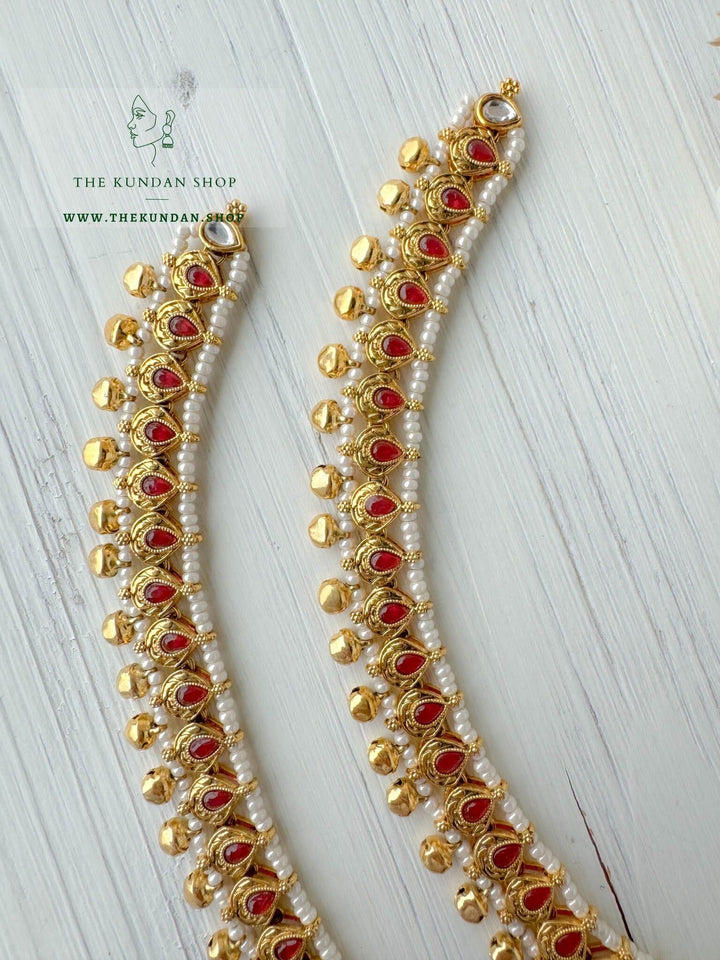Antique Gold in Ruby // Anklets Anklets THE KUNDAN SHOP 