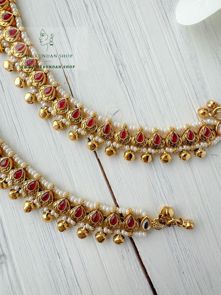 Antique Gold in Ruby // Anklets Anklets THE KUNDAN SHOP 