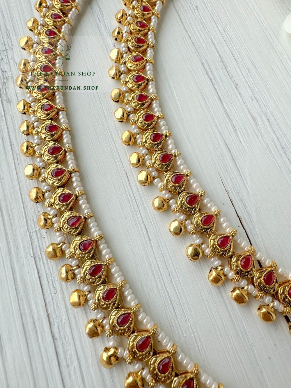 Antique Gold in Ruby // Anklets Anklets THE KUNDAN SHOP 