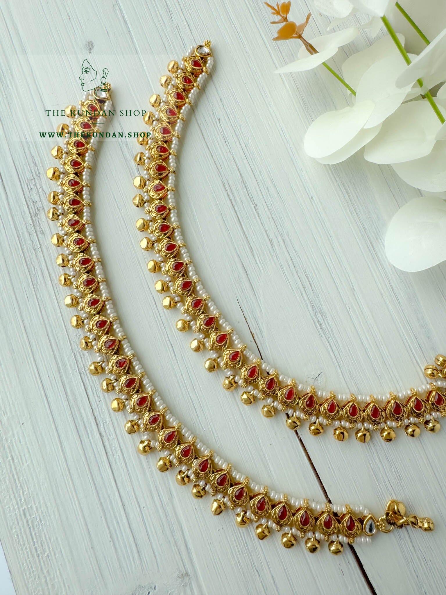 Antique Gold in Ruby // Anklets Anklets THE KUNDAN SHOP 