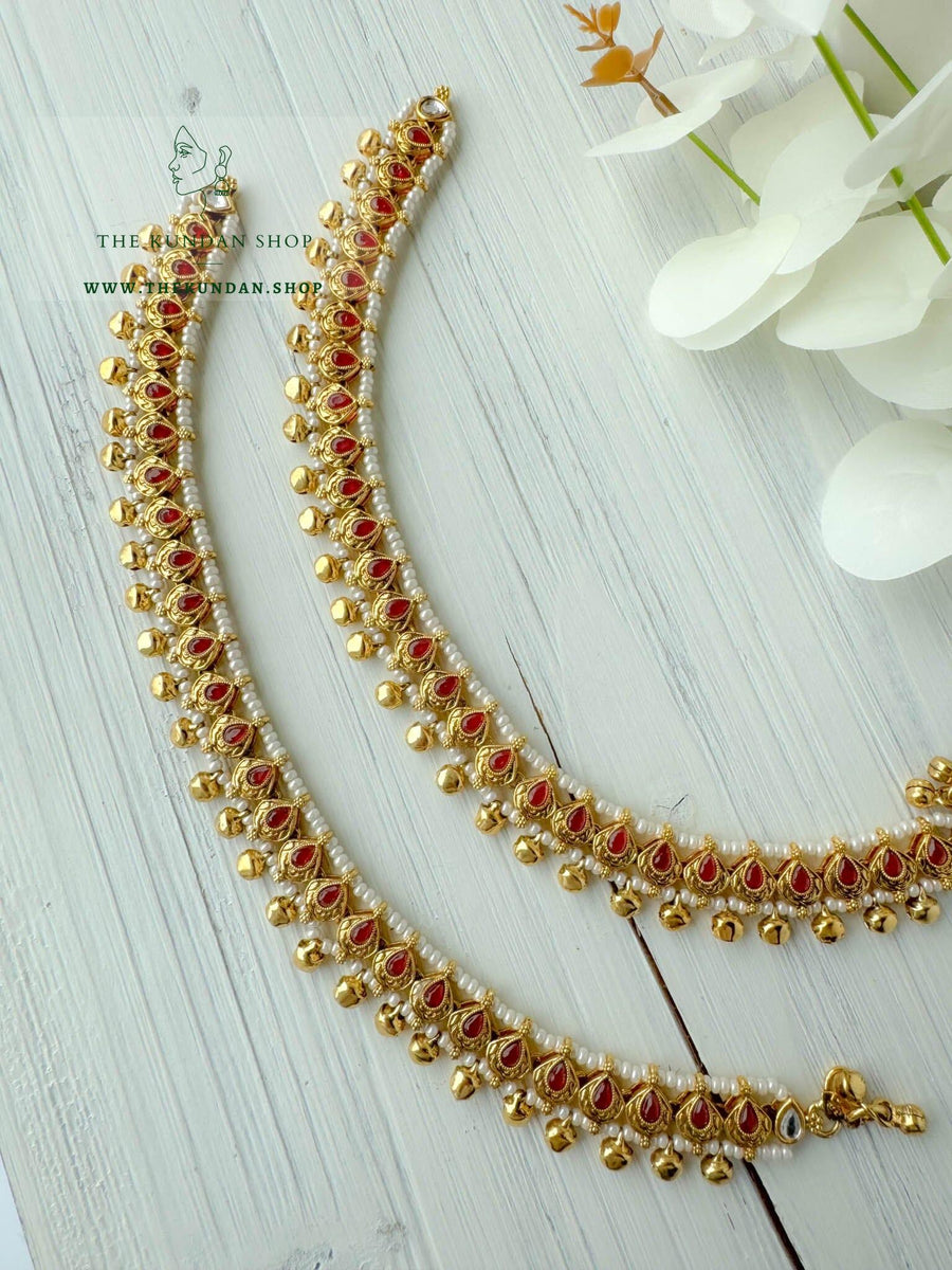 Antique Gold in Ruby // Anklets Anklets THE KUNDAN SHOP 