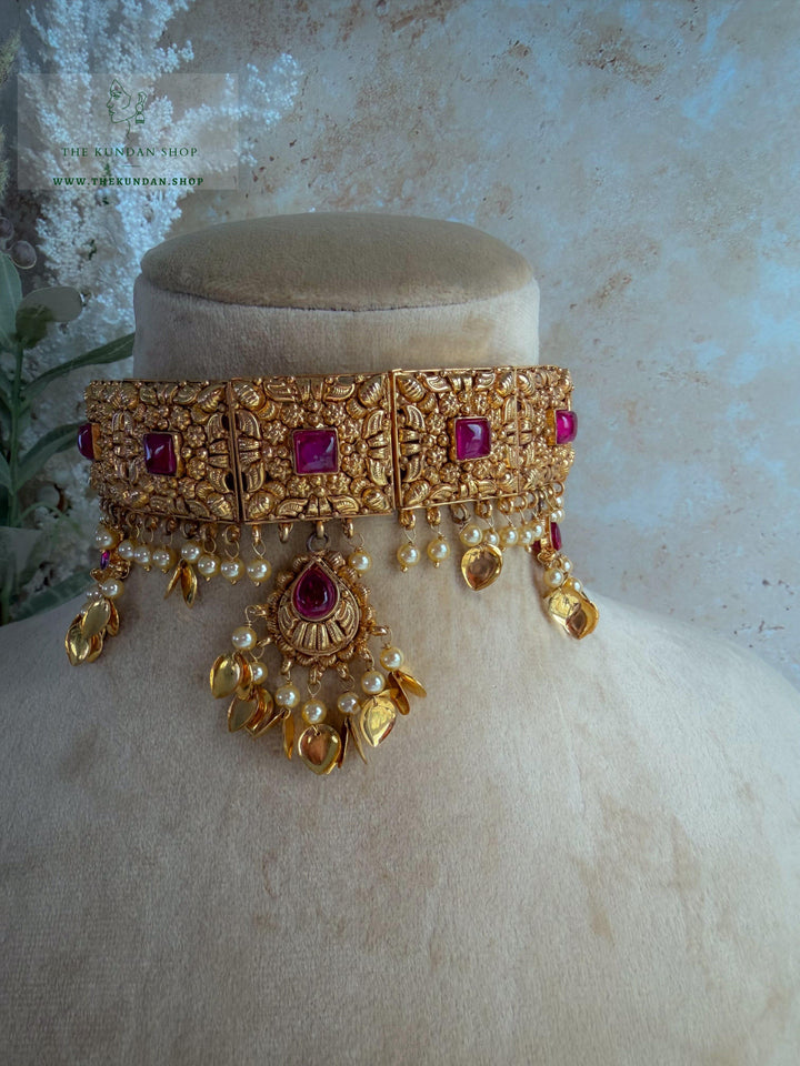 Royal Ember in Ruby // Pippal Patti Necklace Sets THE KUNDAN SHOP 