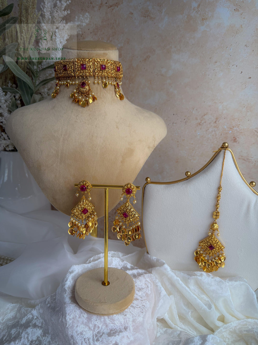 Royal Ember in Ruby // Pippal Patti Necklace Sets THE KUNDAN SHOP 