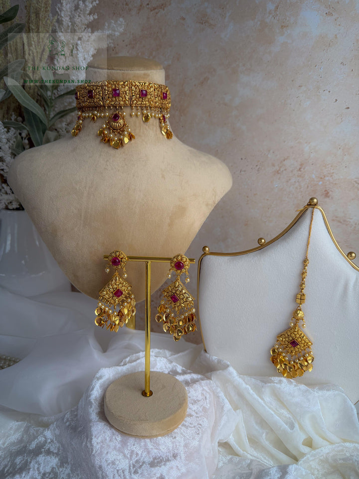 Royal Ember in Ruby // Pippal Patti Necklace Sets THE KUNDAN SHOP 