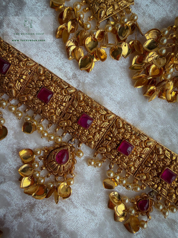 Royal Ember in Ruby // Pippal Patti Necklace Sets THE KUNDAN SHOP 