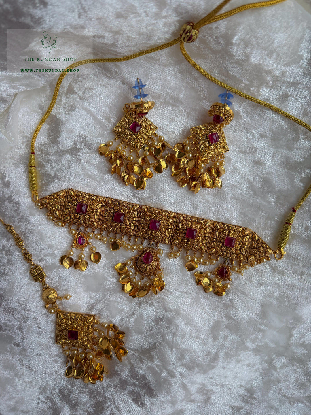 Royal Ember in Ruby // Pippal Patti Necklace Sets THE KUNDAN SHOP 