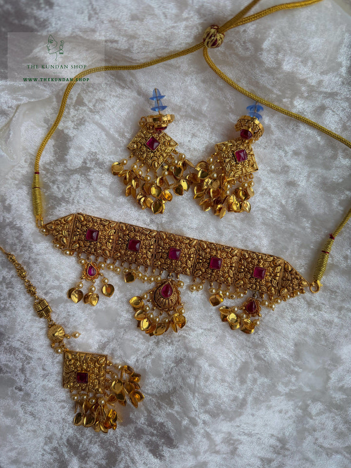 Royal Ember in Ruby // Pippal Patti Necklace Sets THE KUNDAN SHOP 