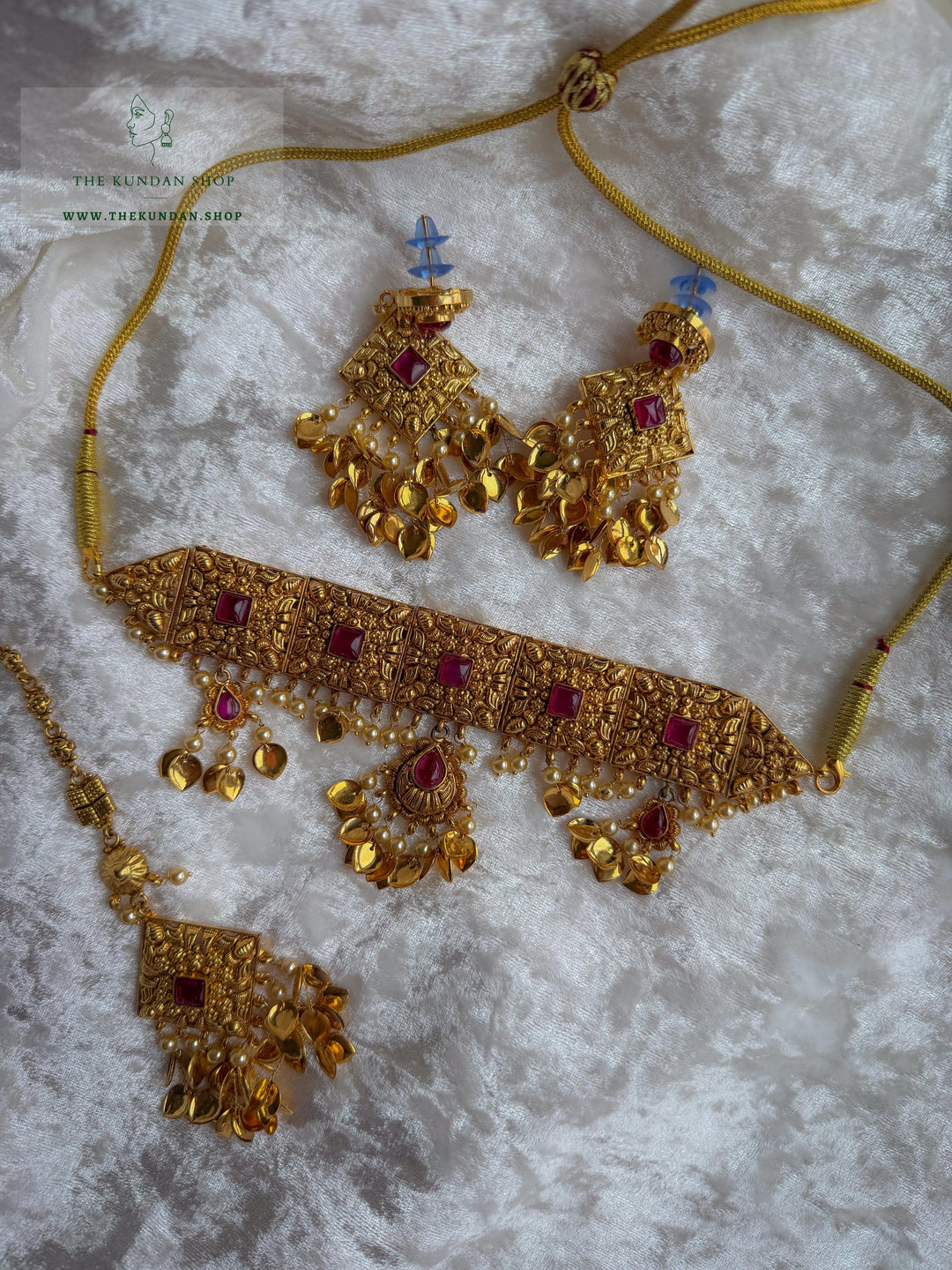 Royal Ember in Ruby // Pippal Patti Necklace Sets THE KUNDAN SHOP 