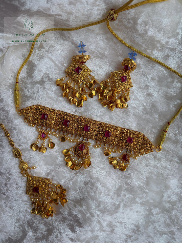 Royal Ember in Ruby // Pippal Patti Necklace Sets THE KUNDAN SHOP 