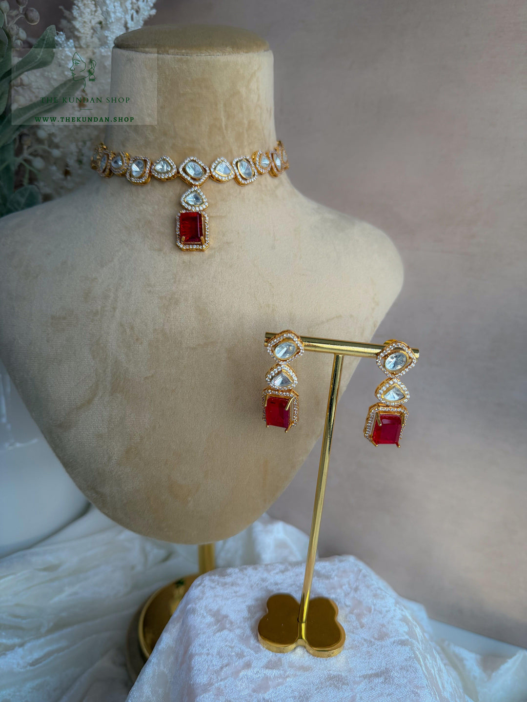 Ruby Opulence // Single Layer Necklace Sets THE KUNDAN SHOP 