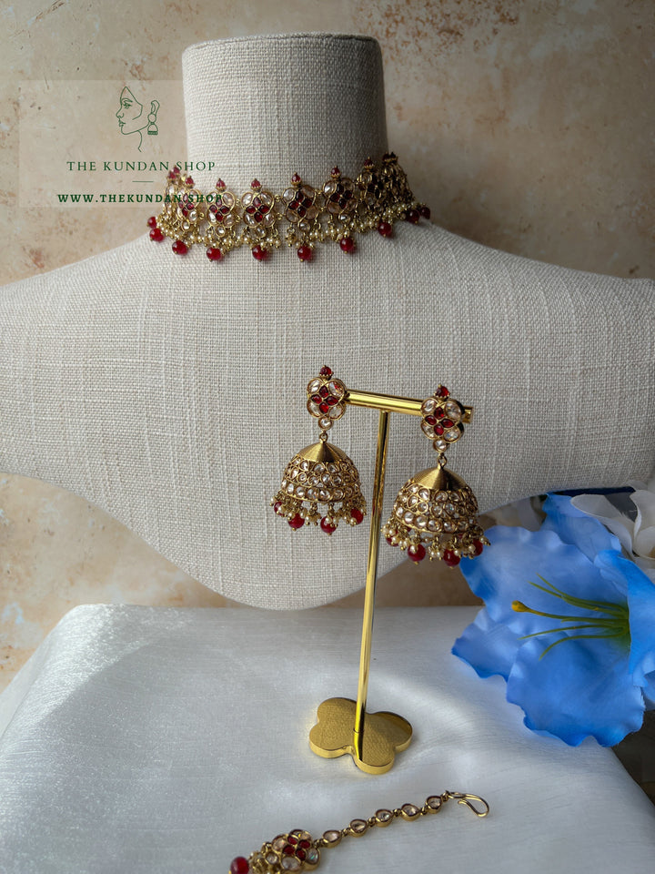 Rescued Floral in Ruby Necklace Sets THE KUNDAN SHOP 