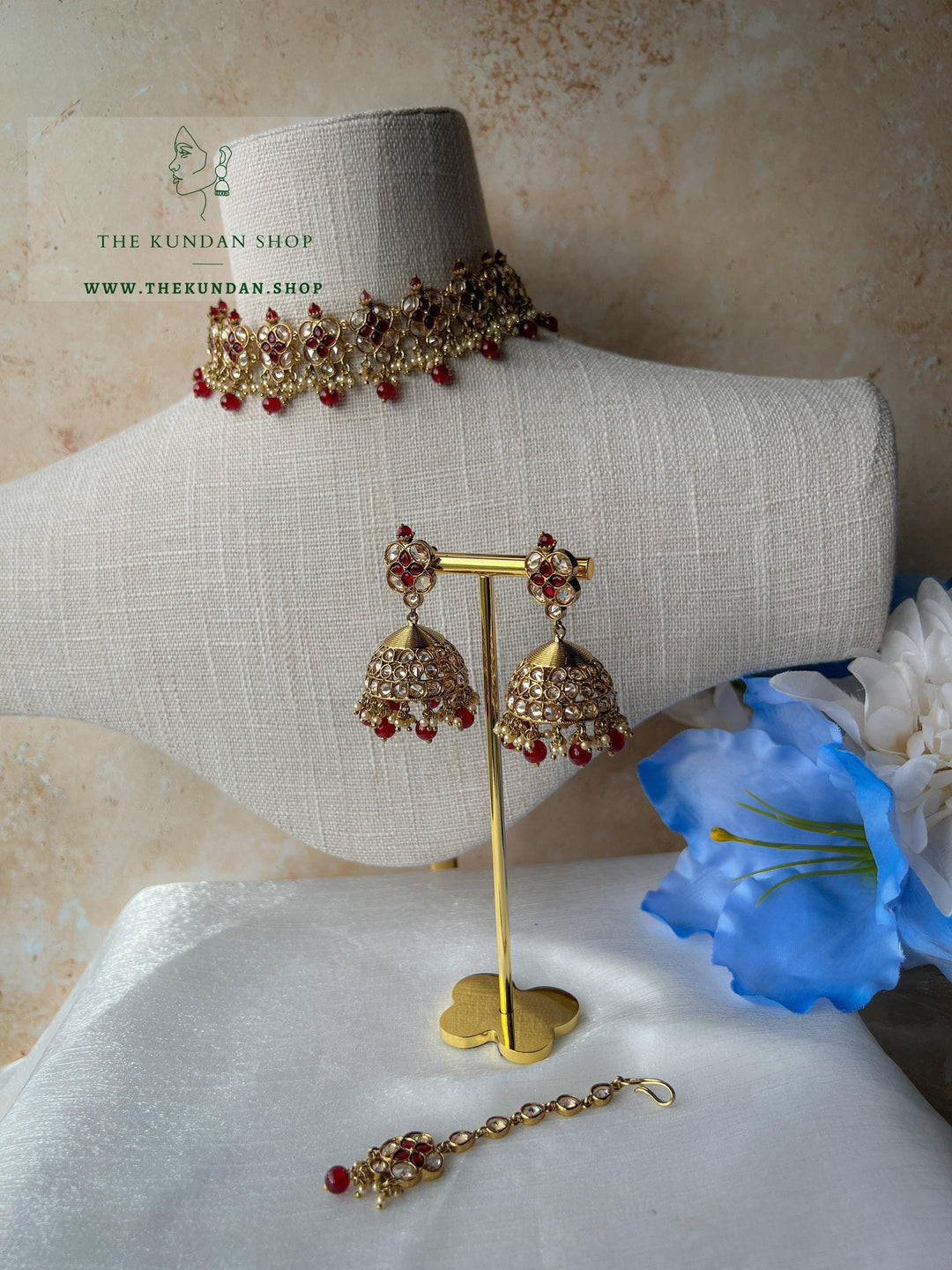 Rescued Floral in Ruby Necklace Sets THE KUNDAN SHOP 