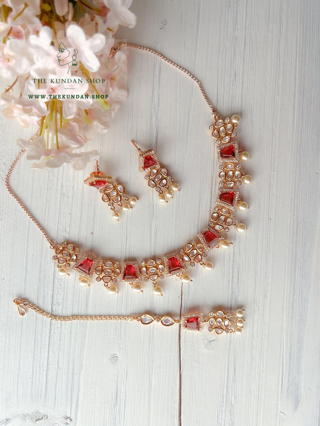 Straight Forward in Ruby Necklace Sets THE KUNDAN SHOP 