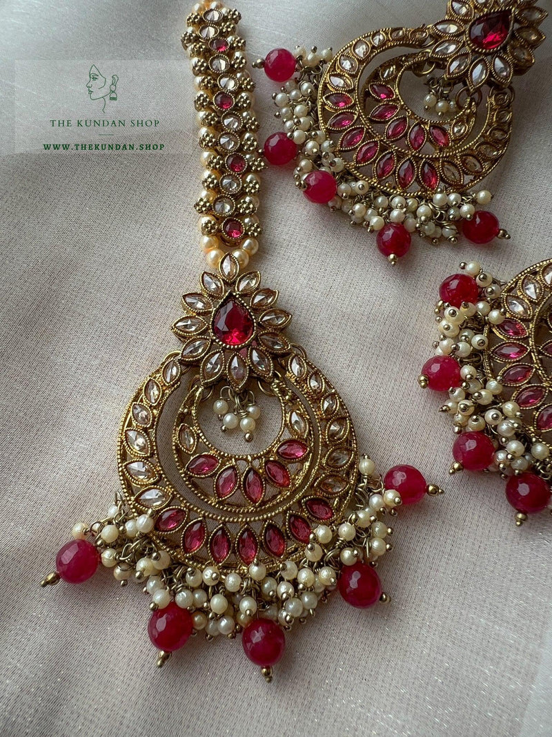 Candor in Ruby Earrings + Tikka THE KUNDAN SHOP 