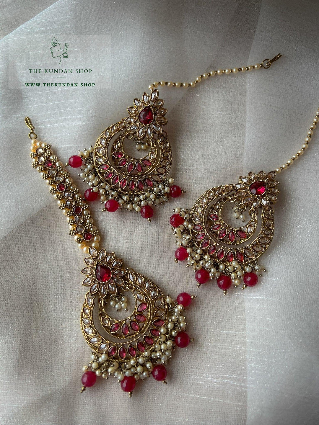 Candor in Ruby Earrings + Tikka THE KUNDAN SHOP 