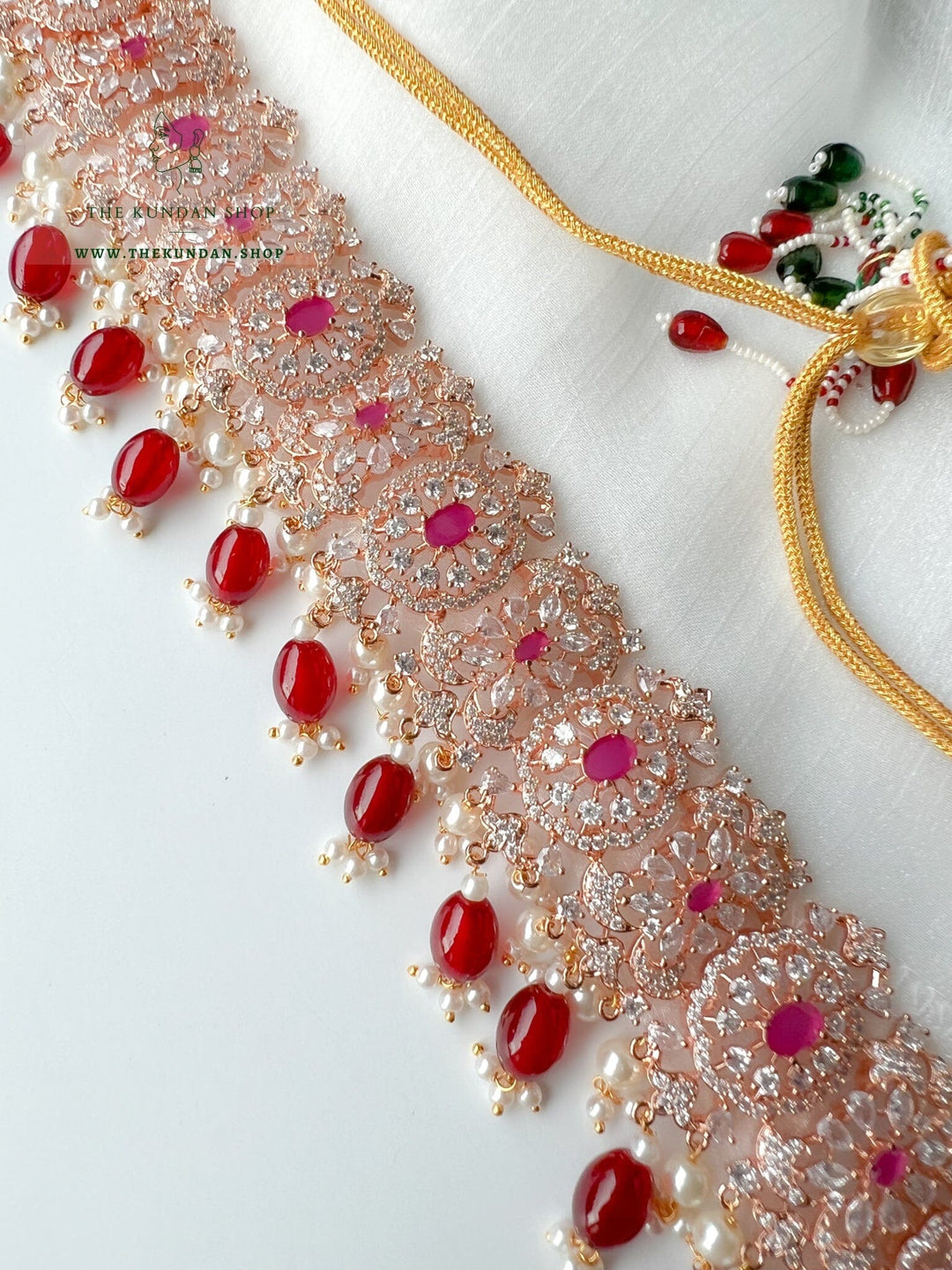 Beauties in Rose Gold & Ruby Necklace Sets THE KUNDAN SHOP 