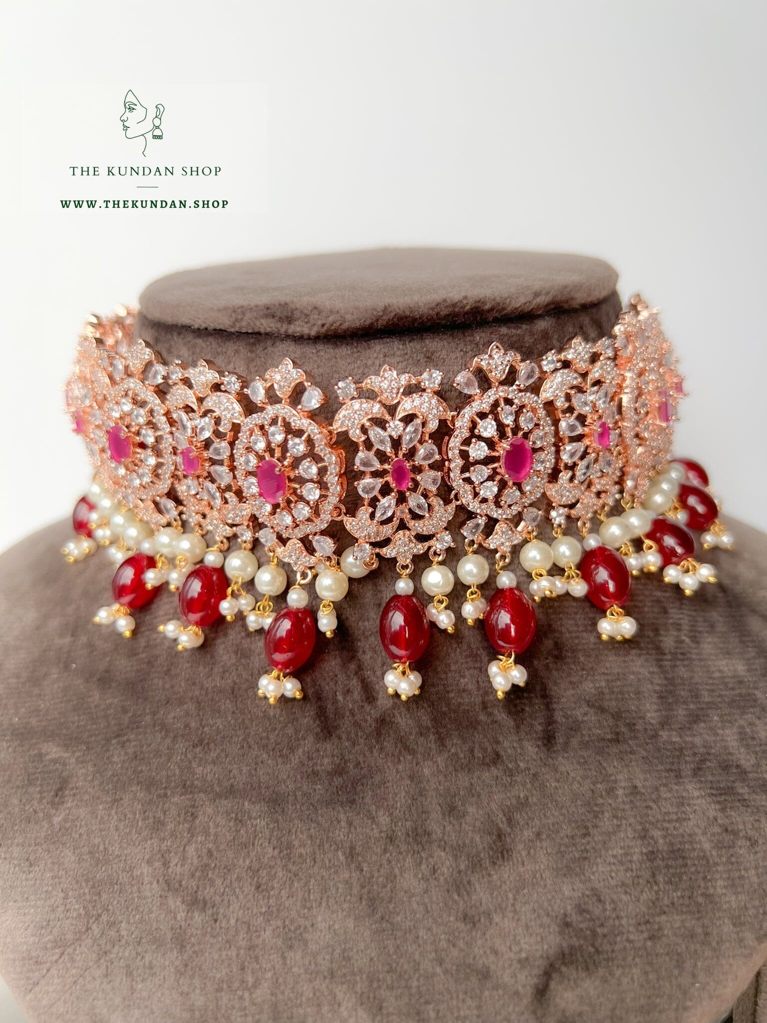 Beauties in Rose Gold & Ruby Necklace Sets THE KUNDAN SHOP 