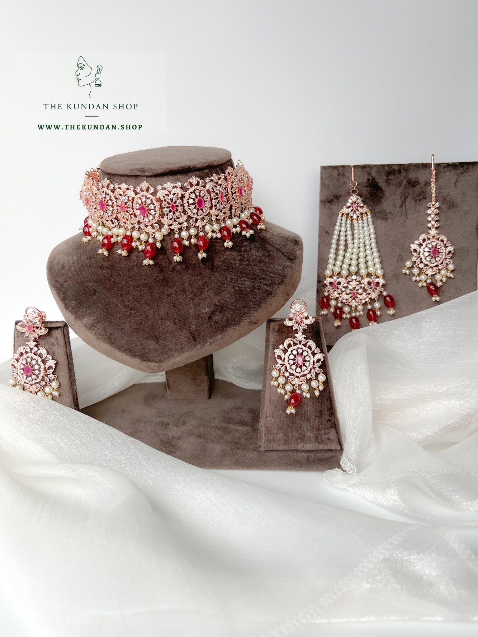 Beauties in Rose Gold & Ruby Necklace Sets THE KUNDAN SHOP 