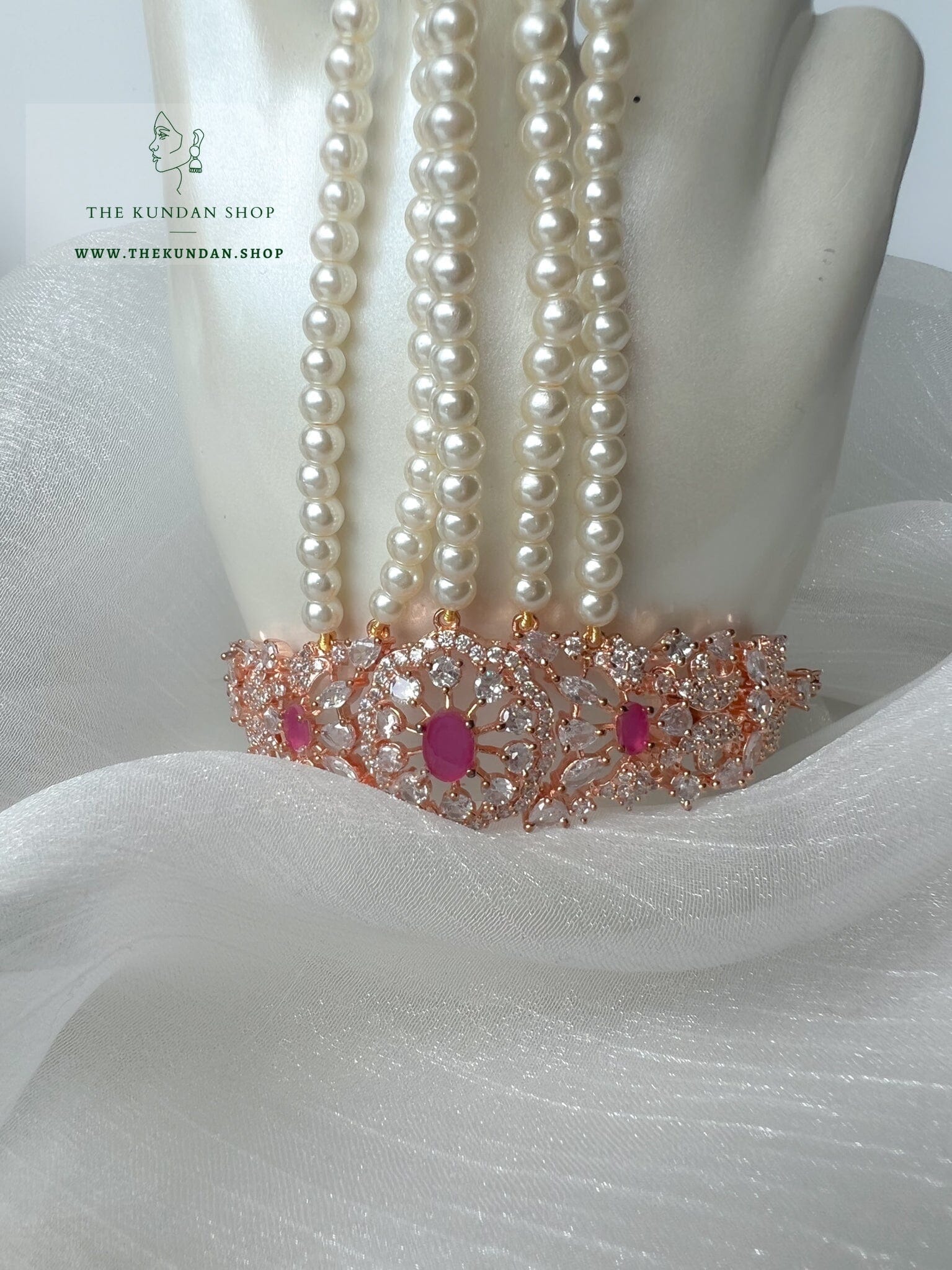 Beauties Hand Piece in Rose Gold & Ruby Ring THE KUNDAN SHOP 