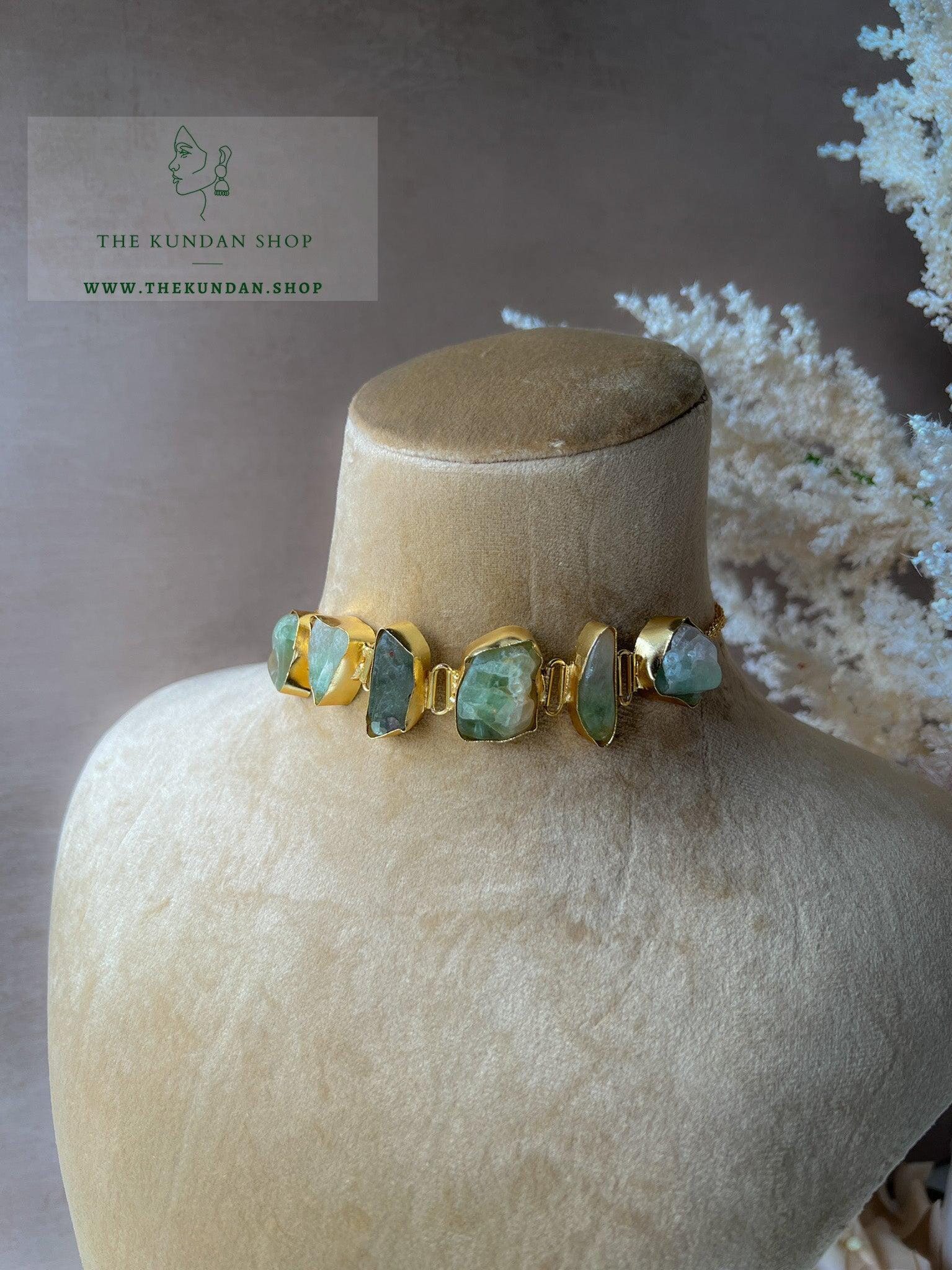 Destined Gold Foils in Sage Necklace Sets THE KUNDAN SHOP 