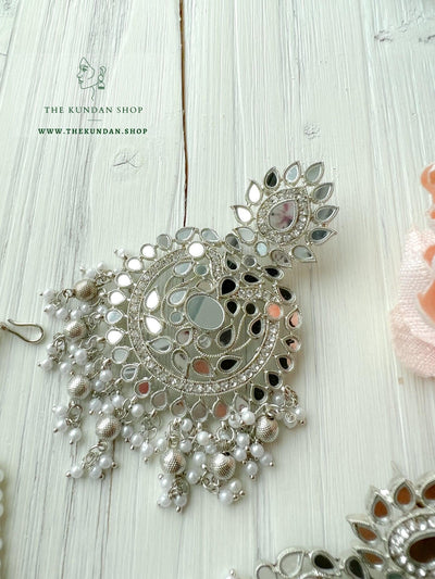 Striking in Silver Earrings + Tikka THE KUNDAN SHOP 