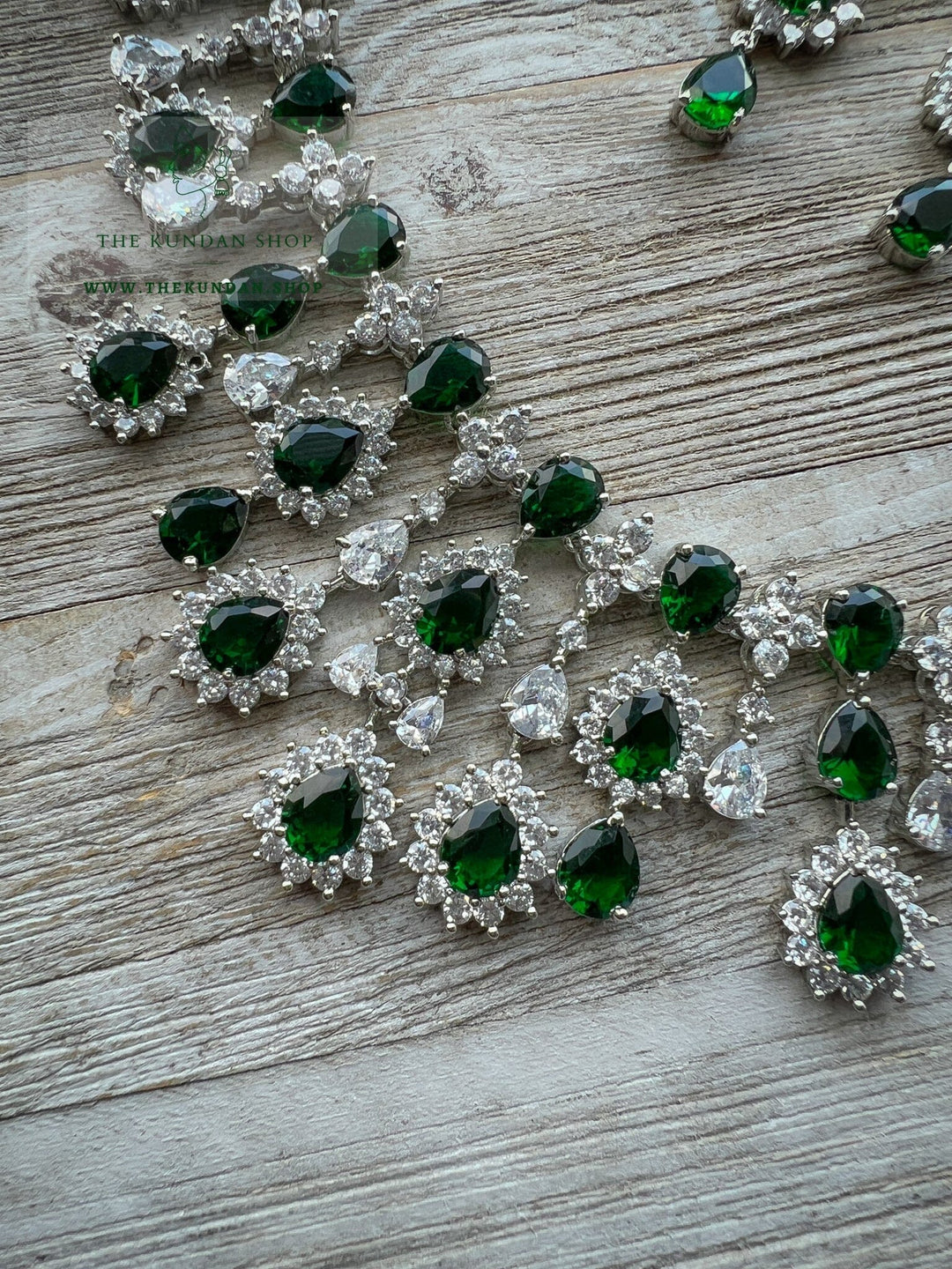 Blindsided in Silver & Emerald Necklace Sets THE KUNDAN SHOP 