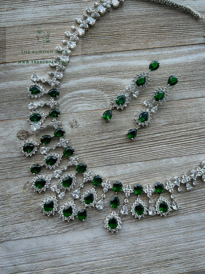 Blindsided in Silver & Emerald Necklace Sets THE KUNDAN SHOP 