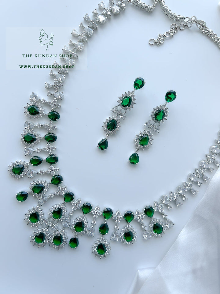 Blindsided in Silver & Emerald Necklace Sets THE KUNDAN SHOP 