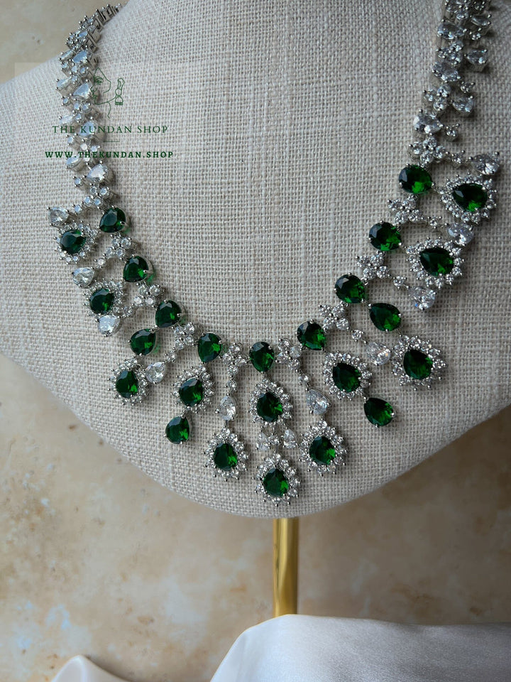 Blindsided in Silver & Emerald Necklace Sets THE KUNDAN SHOP 