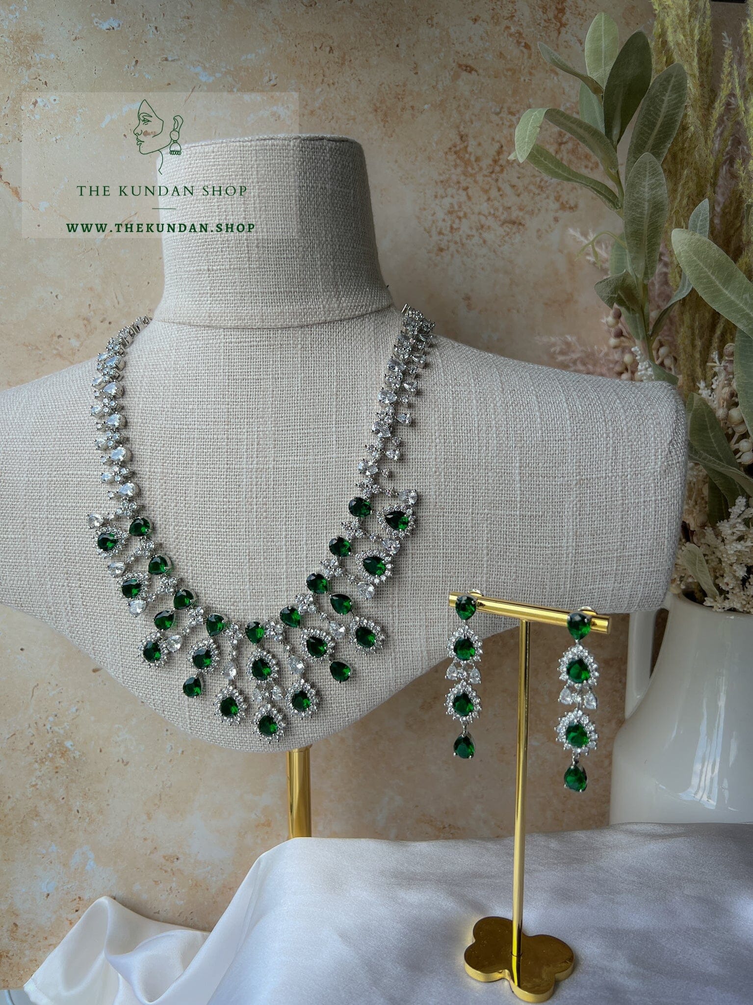 Blindsided in Silver & Emerald Necklace Sets THE KUNDAN SHOP 