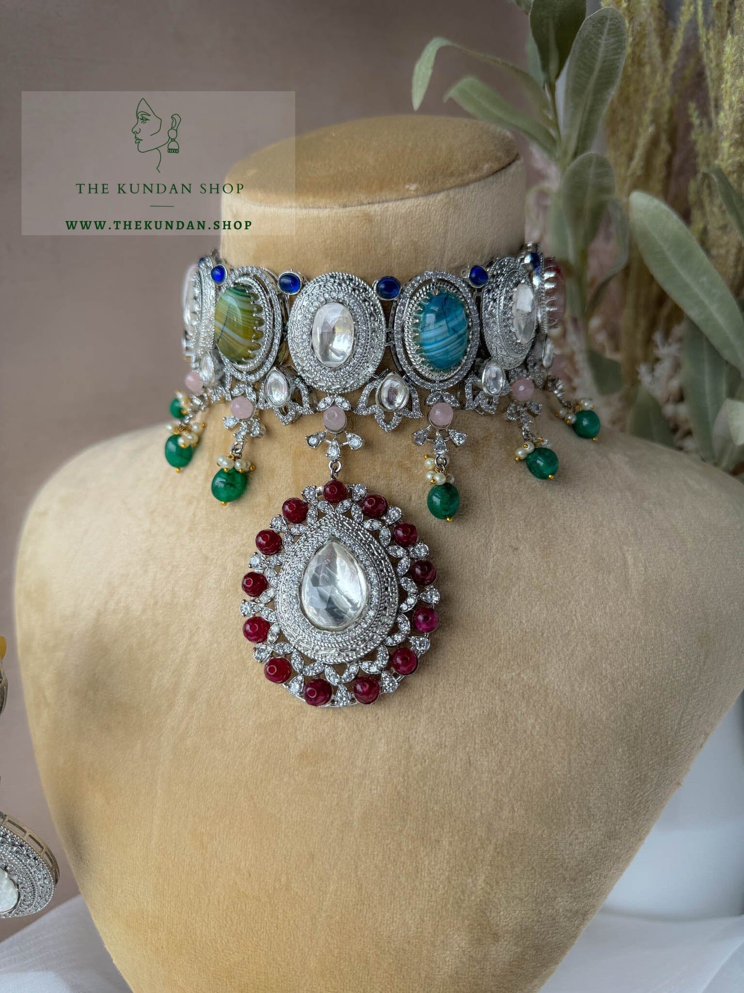 Blended Colors in Silver Necklace Sets THE KUNDAN SHOP 