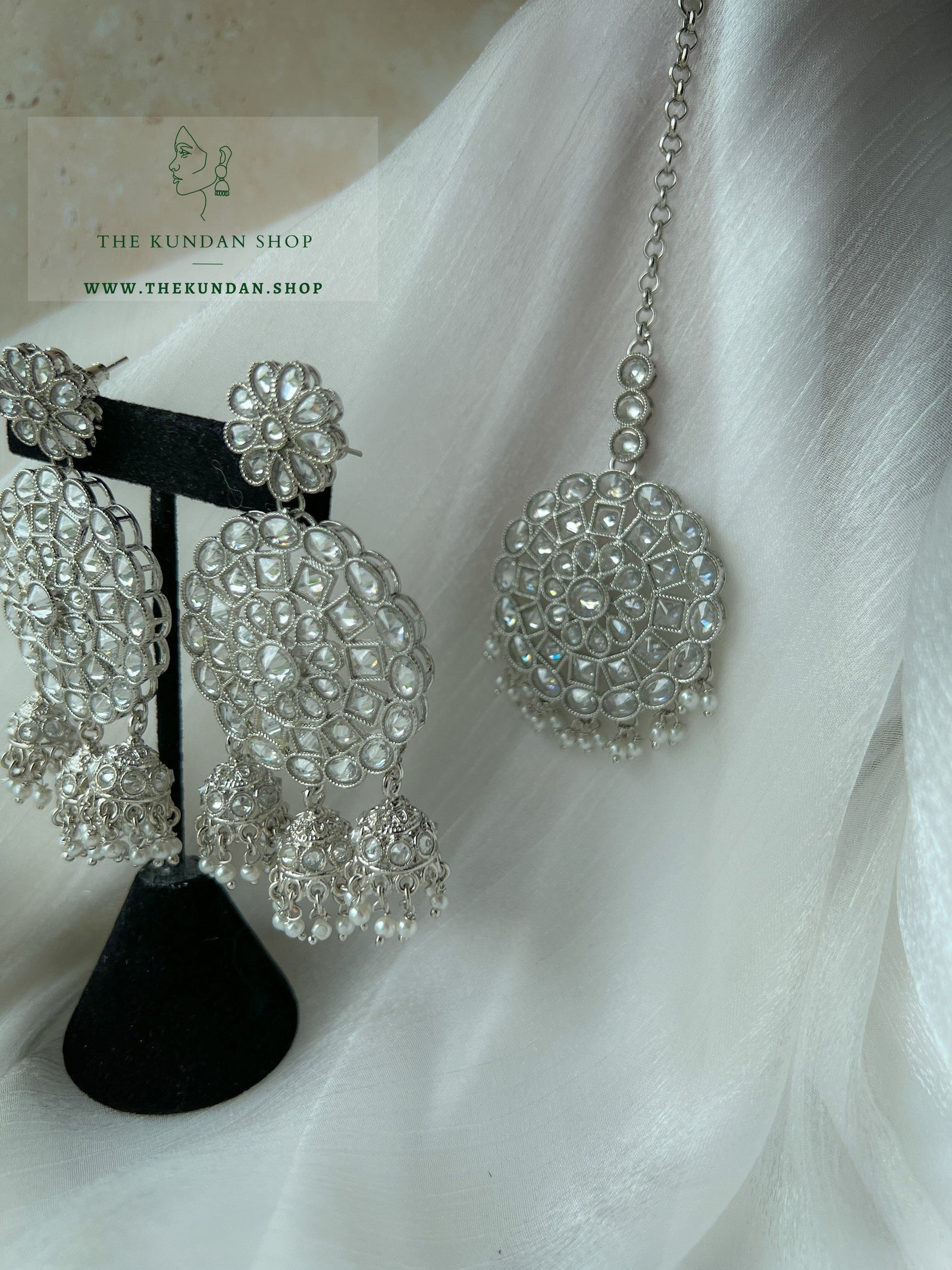 Willing in Silver Earrings + Tikka THE KUNDAN SHOP 