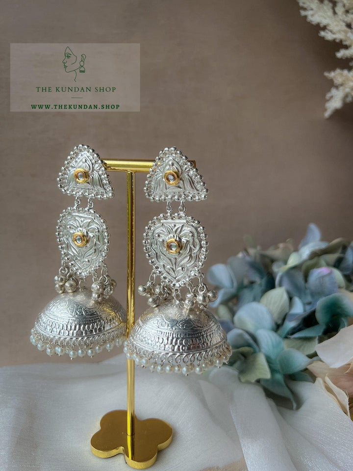 Supported in Oxidized Silver Earrings THE KUNDAN SHOP 