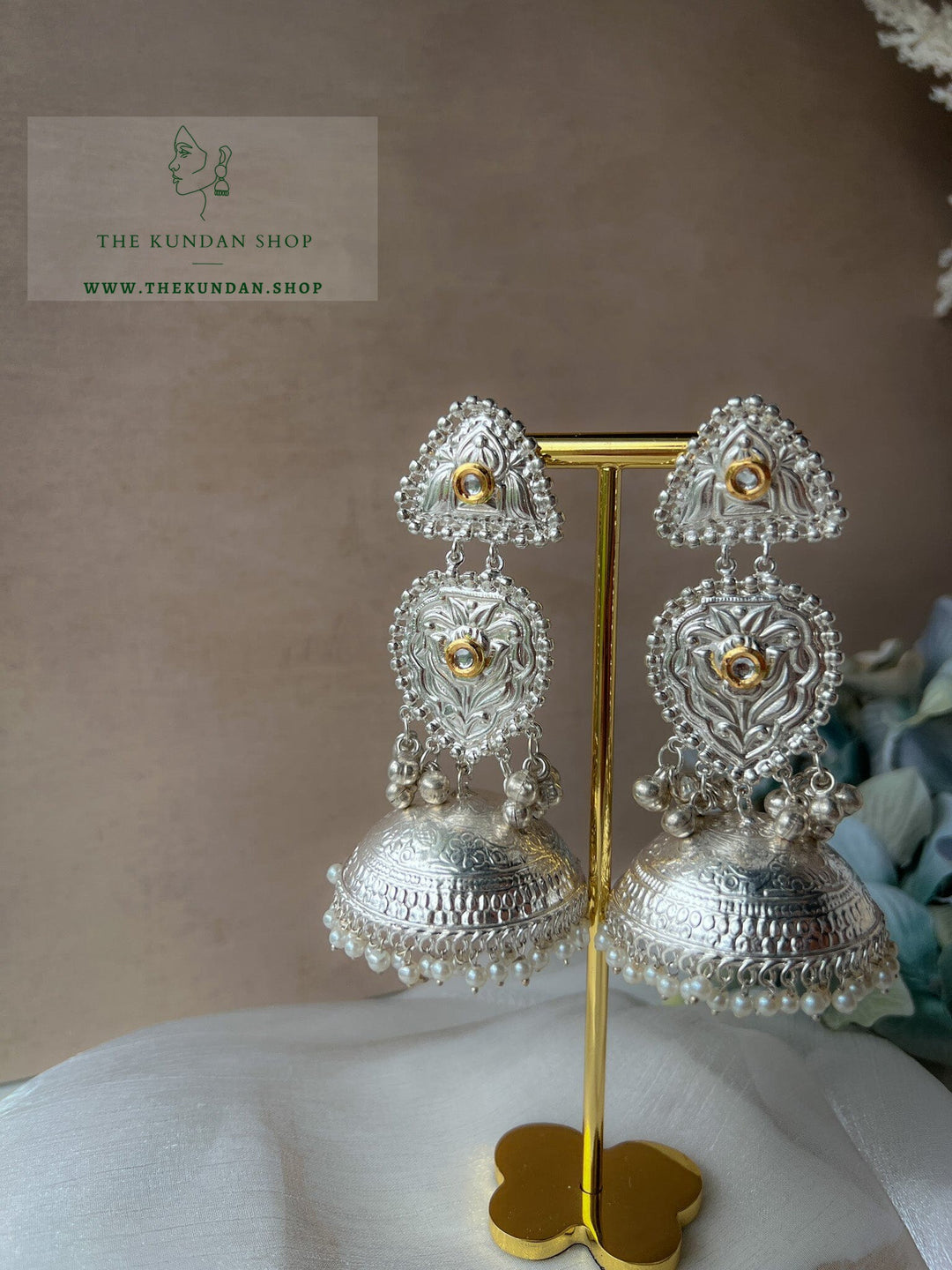 Supported in Oxidized Silver Earrings THE KUNDAN SHOP 