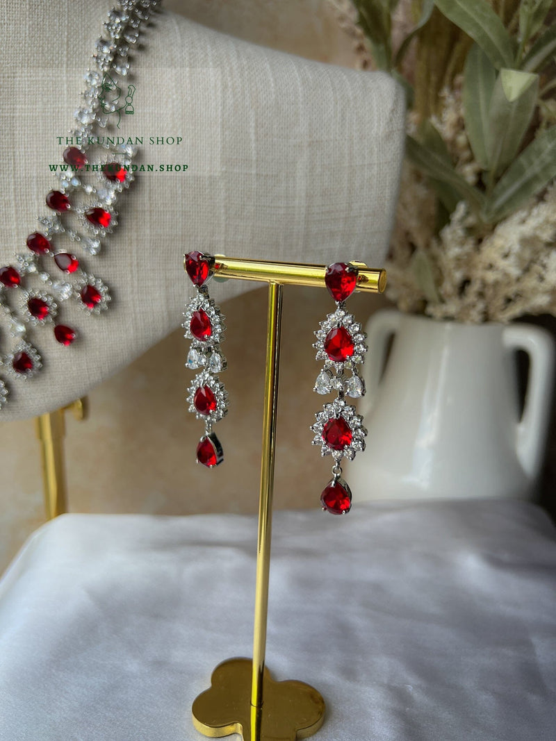 Blindsided in Silver & Red Necklace Sets THE KUNDAN SHOP 