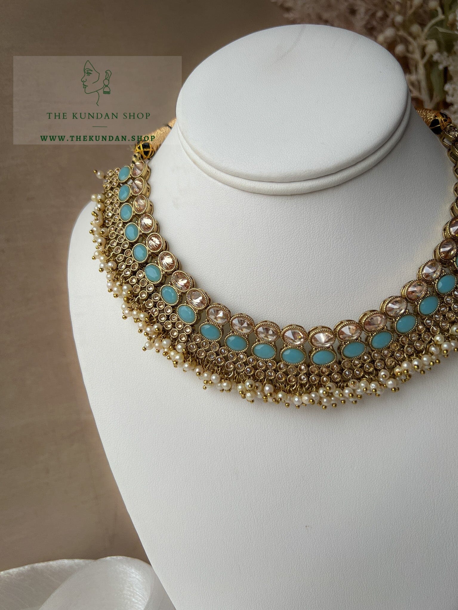 Caring Polki in Feroza Blue Necklace Sets THE KUNDAN SHOP 