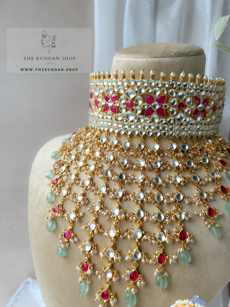 Empress Florals in Ruby & Mint Necklace Sets THE KUNDAN SHOP 