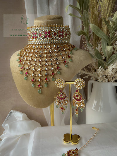 Empress Florals in Ruby & Mint Necklace Sets THE KUNDAN SHOP 