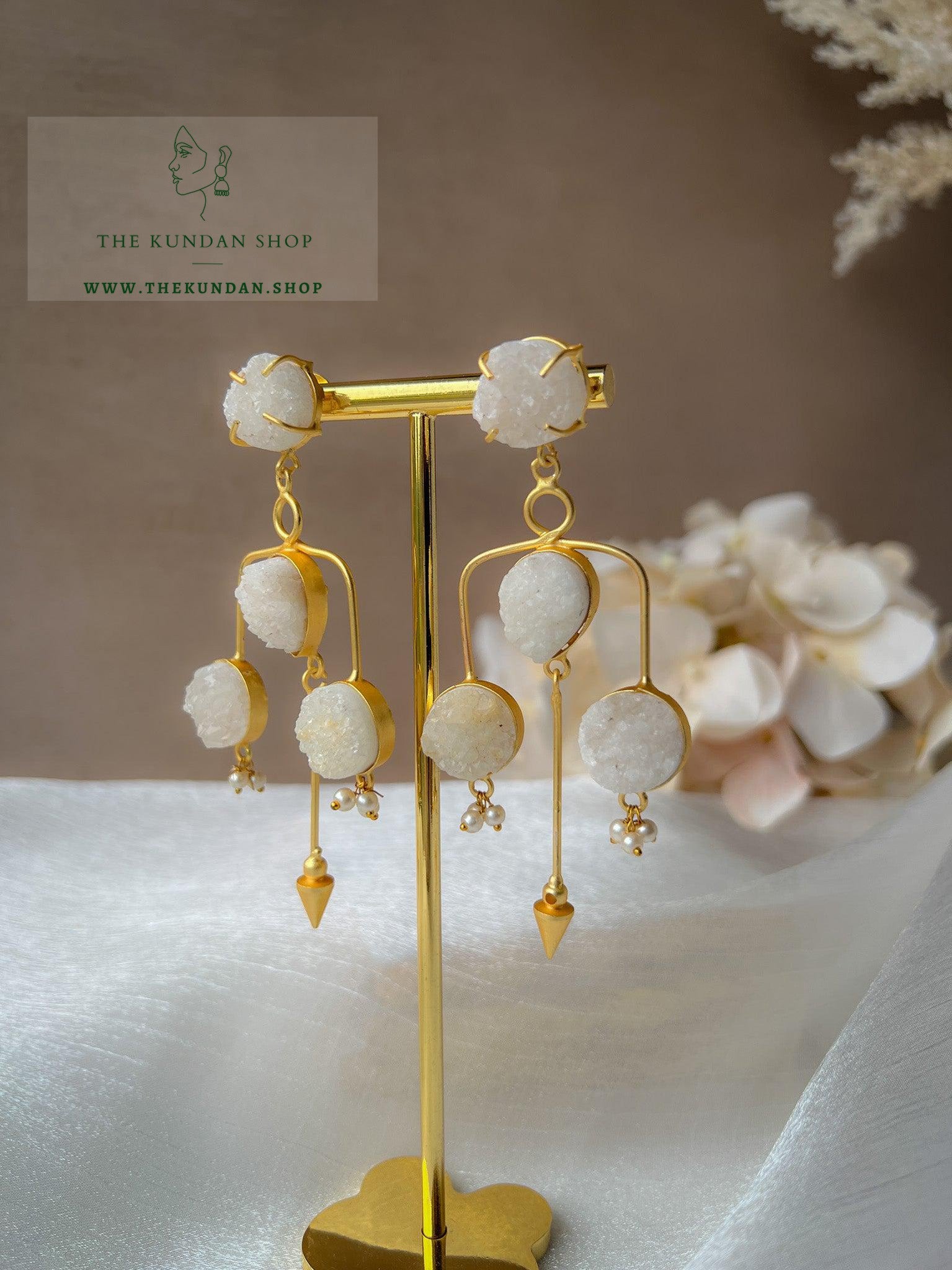 Statement Stone Drops Earrings THE KUNDAN SHOP White 
