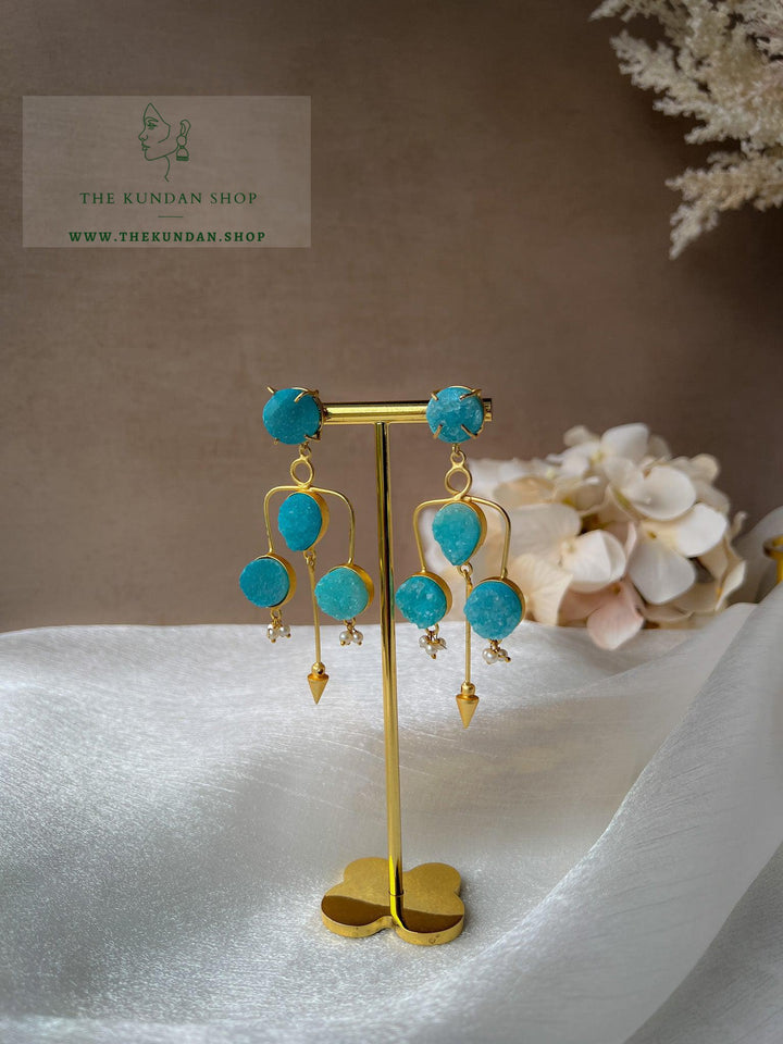 Statement Stone Drops Earrings THE KUNDAN SHOP Sky Blue 
