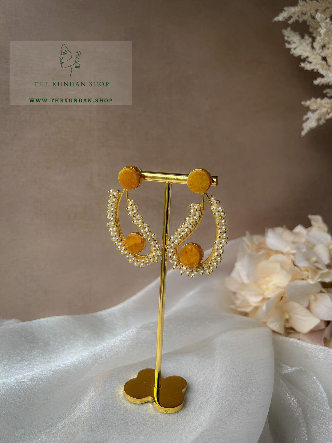 Ambi Pearl Cluster & Stones Earrings THE KUNDAN SHOP Yellow 