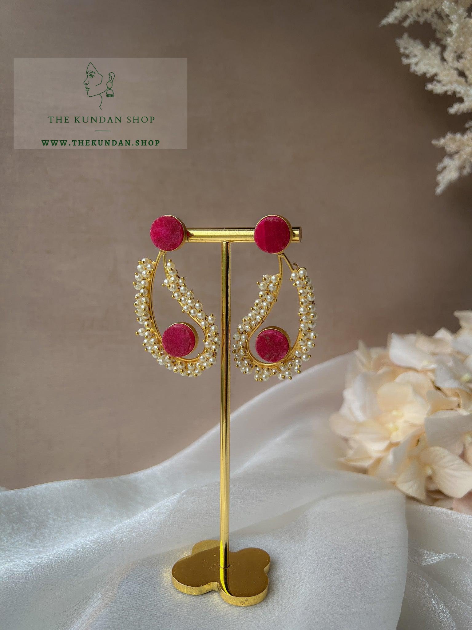Ambi Pearl Cluster & Stones Earrings THE KUNDAN SHOP Pink 