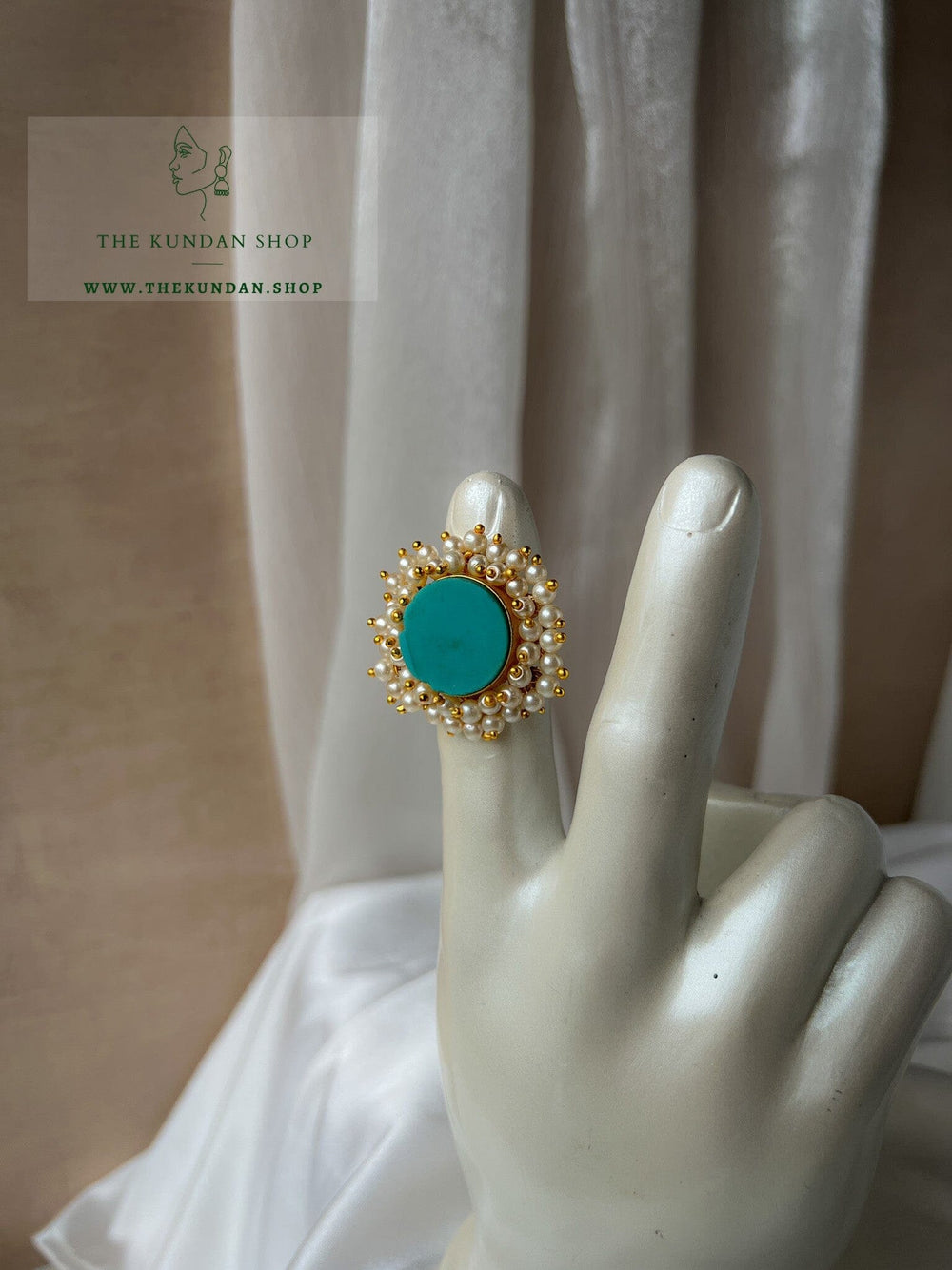Pearl Surroundings Ring Ring THE KUNDAN SHOP Blue Round 