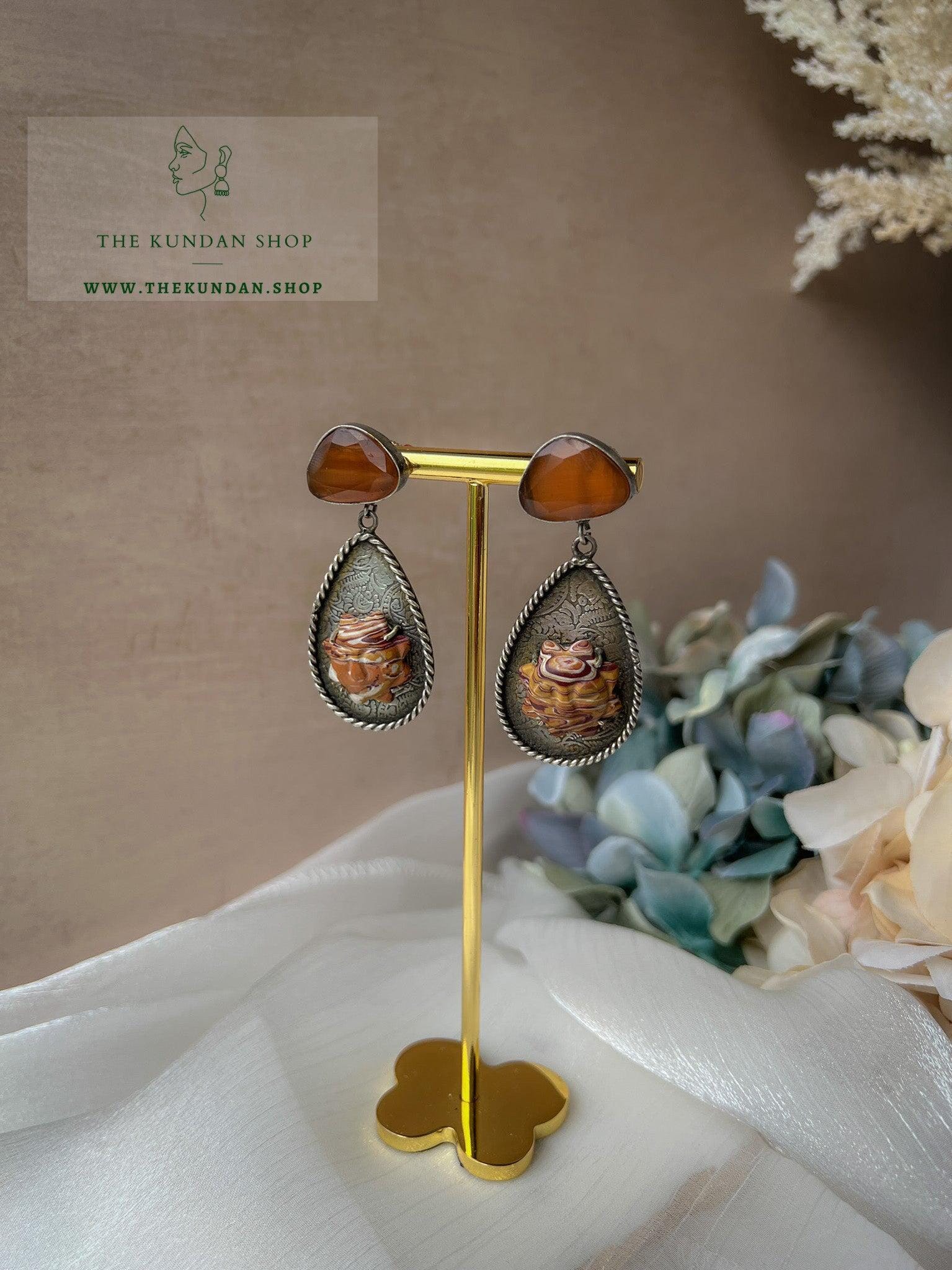 Sunface Carved Earrings Earrings THE KUNDAN SHOP 